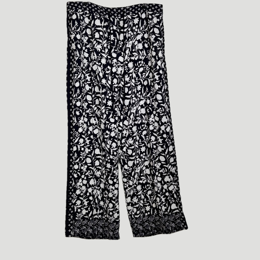Adrianna Papell Navy Floral Wide Leg Pants L